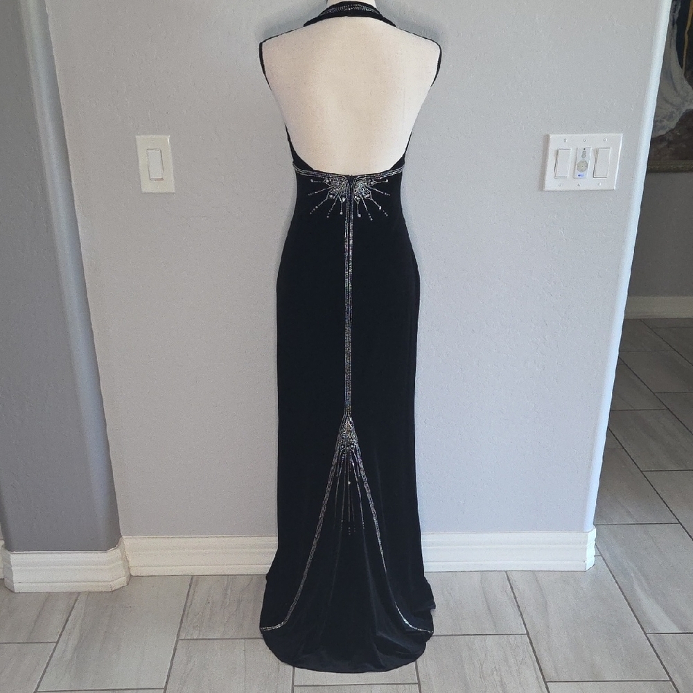 Dave & Johnny Junior's Black Velvet Dress W/Silver 1920s Art Deco Beading Size 5 - Picture 5 of 8